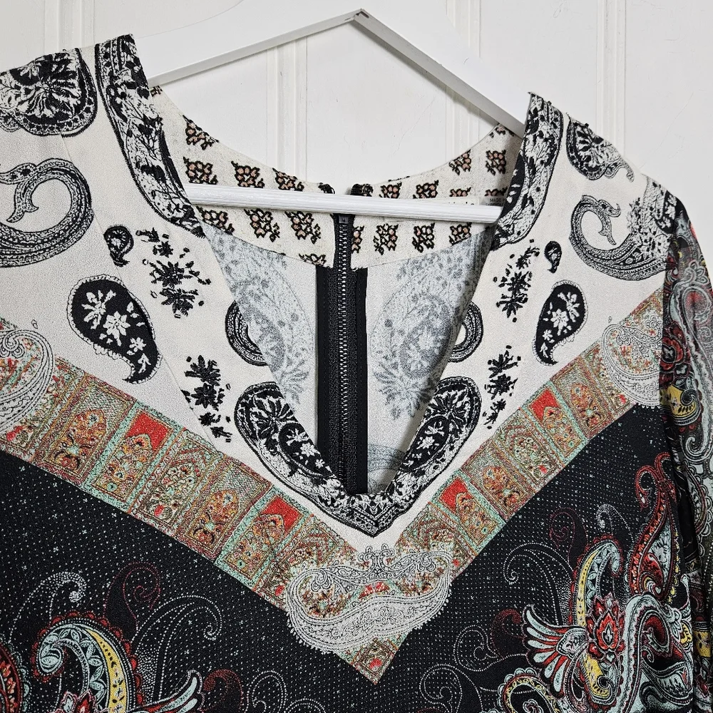 Alice + Olivia Dress Womens Size XS Beaded Paisley Multi Color Long Sleeve